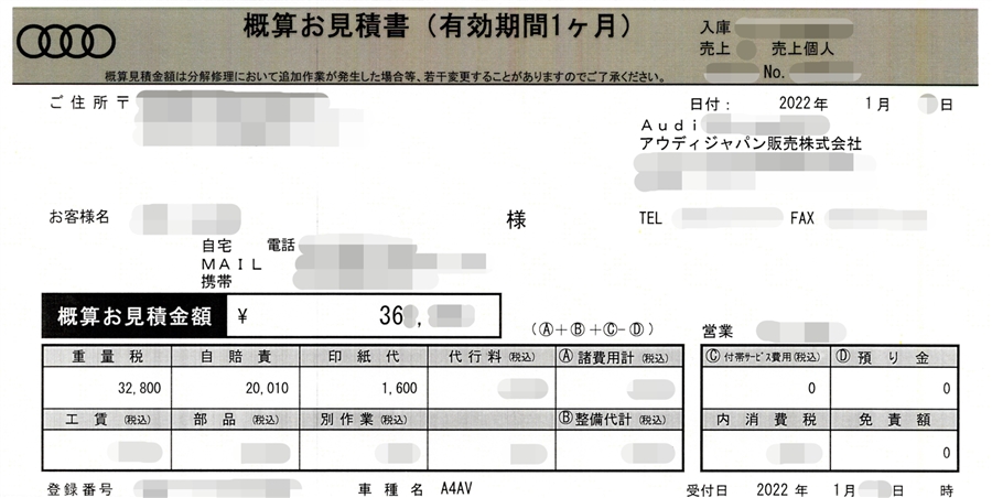 アウディA4アバントの車検費用を公開!見積もり料取られるの?